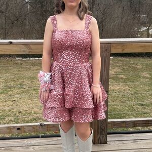 Pink Sequin formal homecoming dress